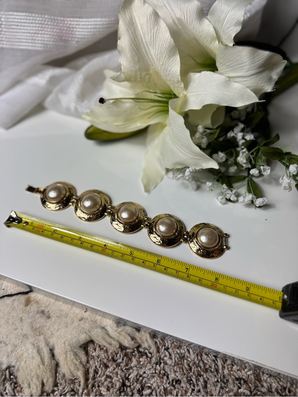 Yves Saint Laurent Gold-Tone Bracelet with Cream Pearl Cabochons - Picture 2 of 16